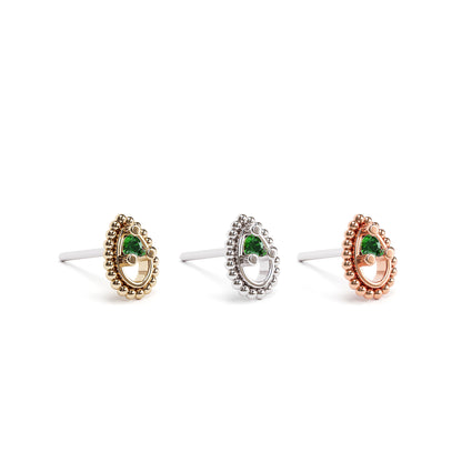 14K Gold Emerald Beaded Teardrop Threadless End
