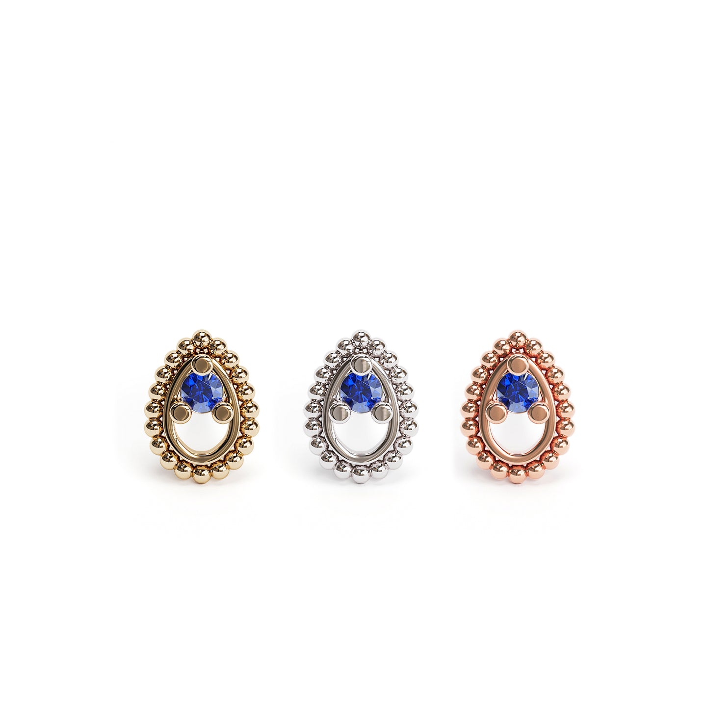 14K Gold Sapphire Beaded Teardrop Threadless End