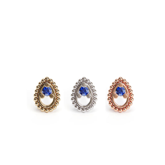 14K Gold Sapphire Beaded Teardrop Threadless End