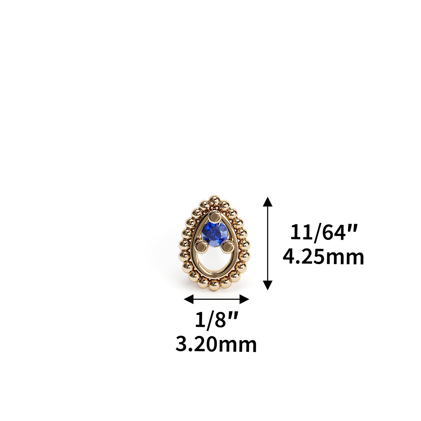 14K Gold Sapphire Beaded Teardrop Threadless End