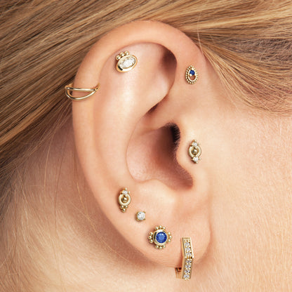14K Gold Sapphire Beaded Teardrop Threadless End