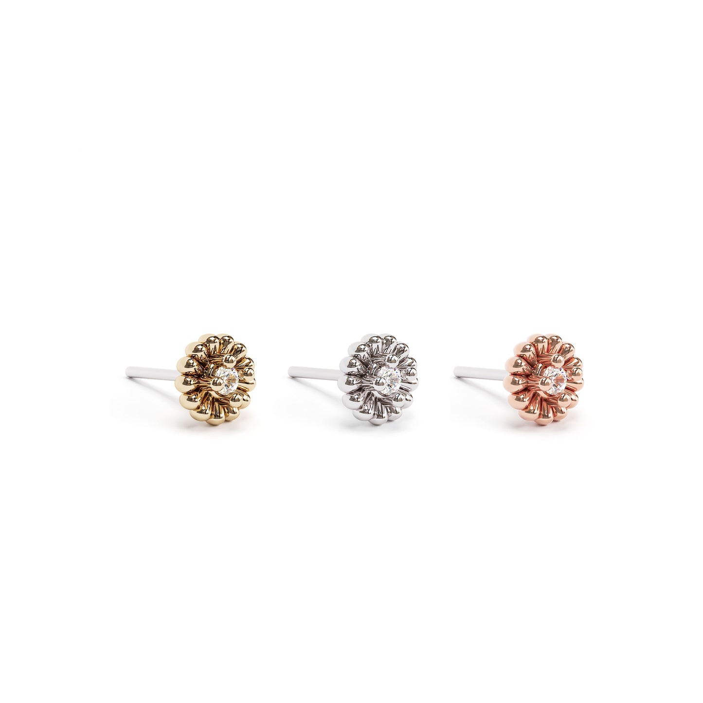 14K Gold Diamond Abstract Floral Threadless End