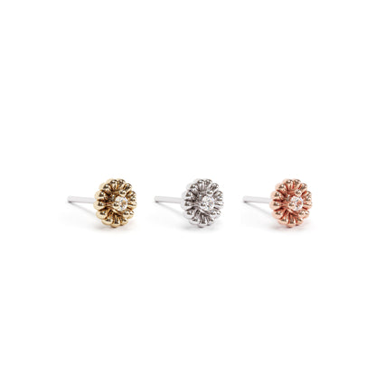14K Gold Diamond Abstract Floral Threadless End