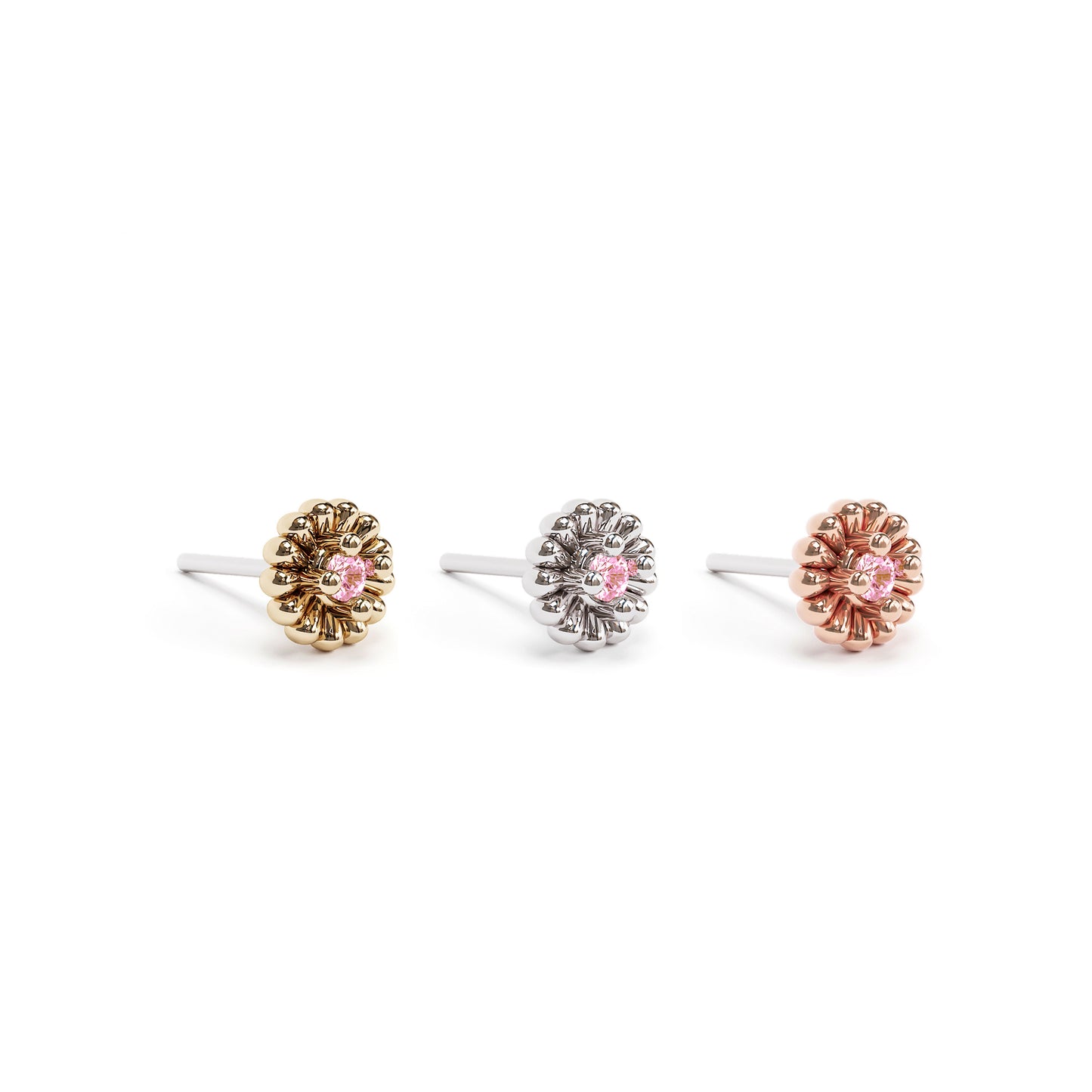 14K Gold Pink Tourmaline Abstract Floral Threadless End