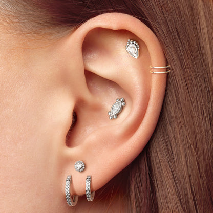 14K Gold Diamond Abstract Floral Threadless End