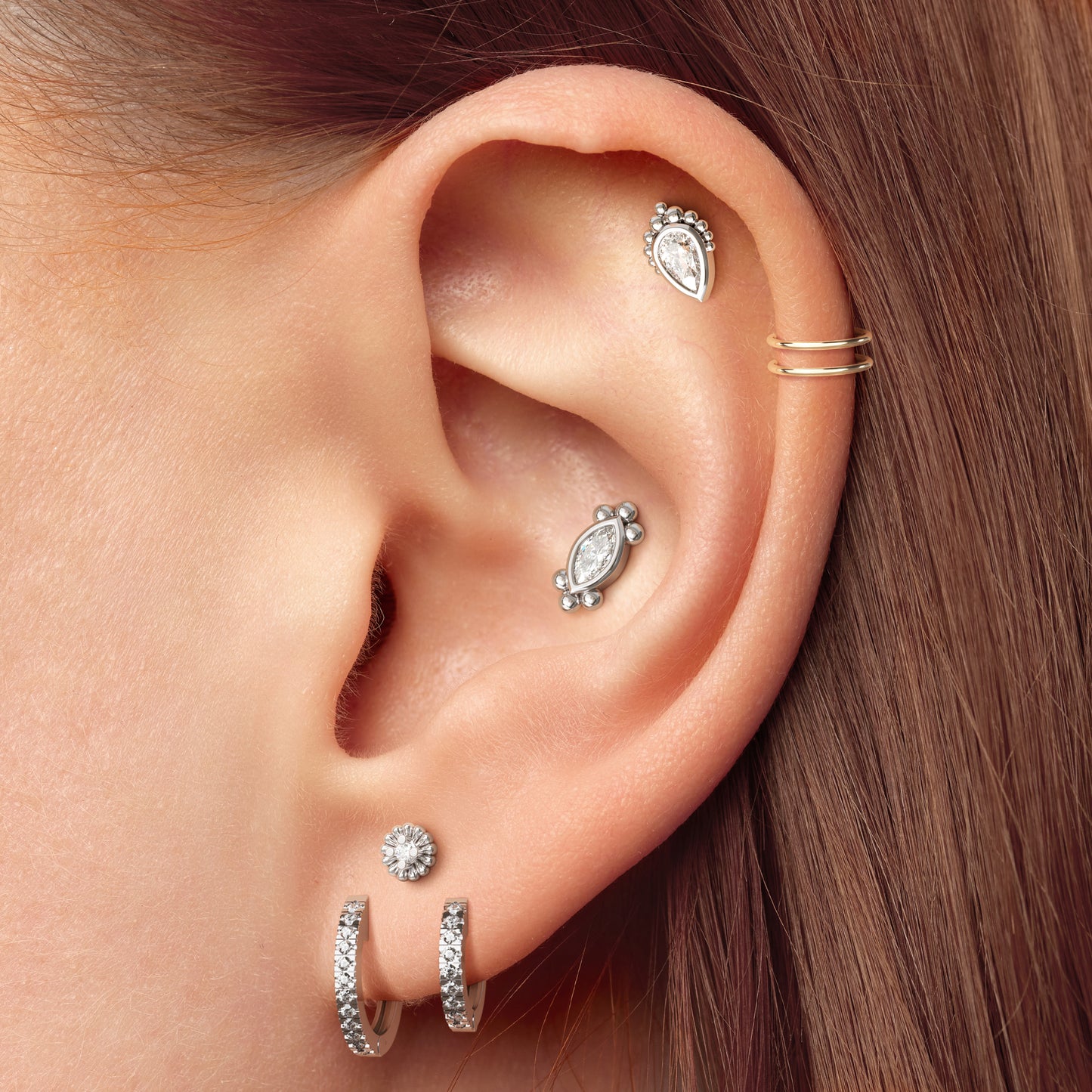 14K Gold Marquise Diamond Beaded Threadless End