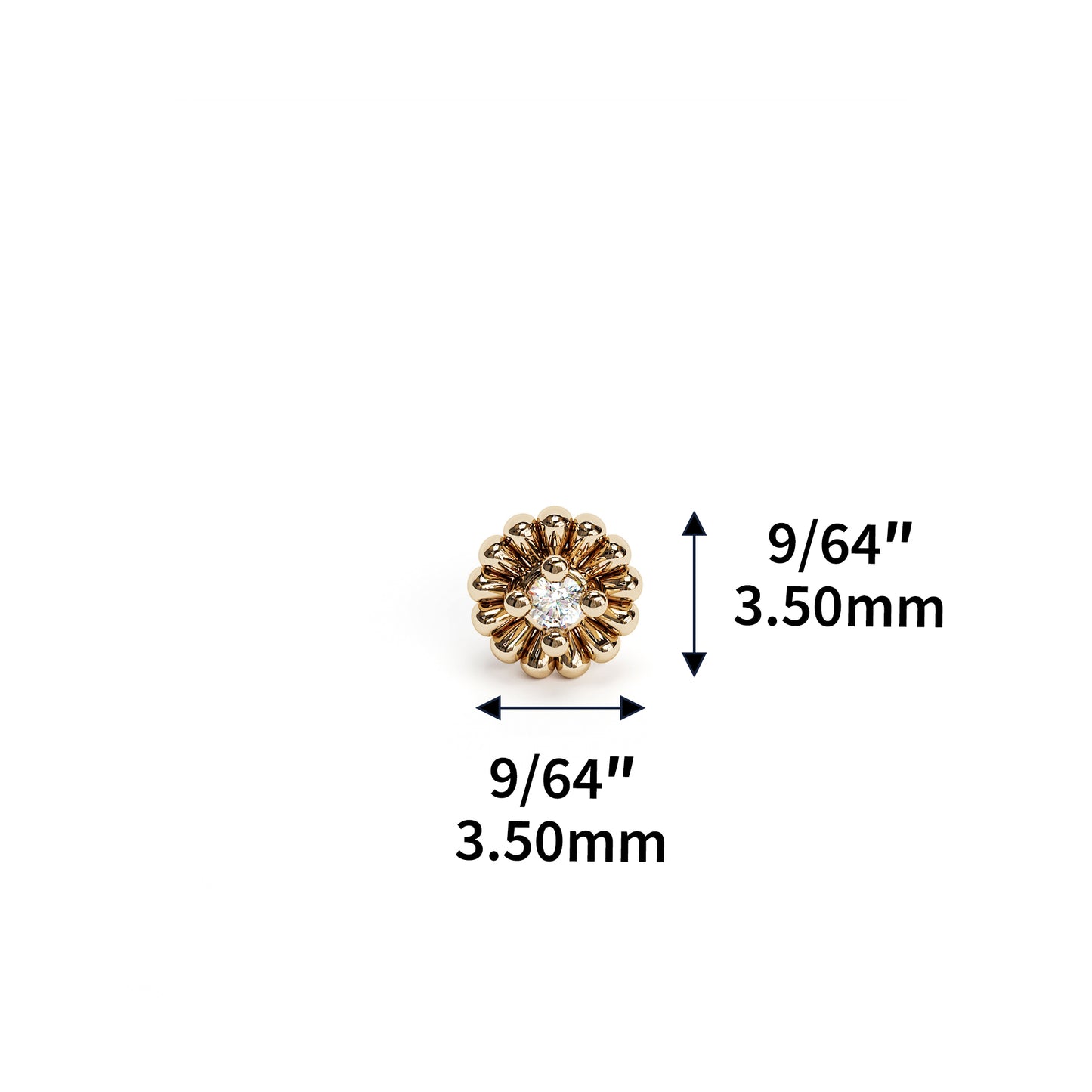14K Gold Diamond Abstract Floral Threadless End