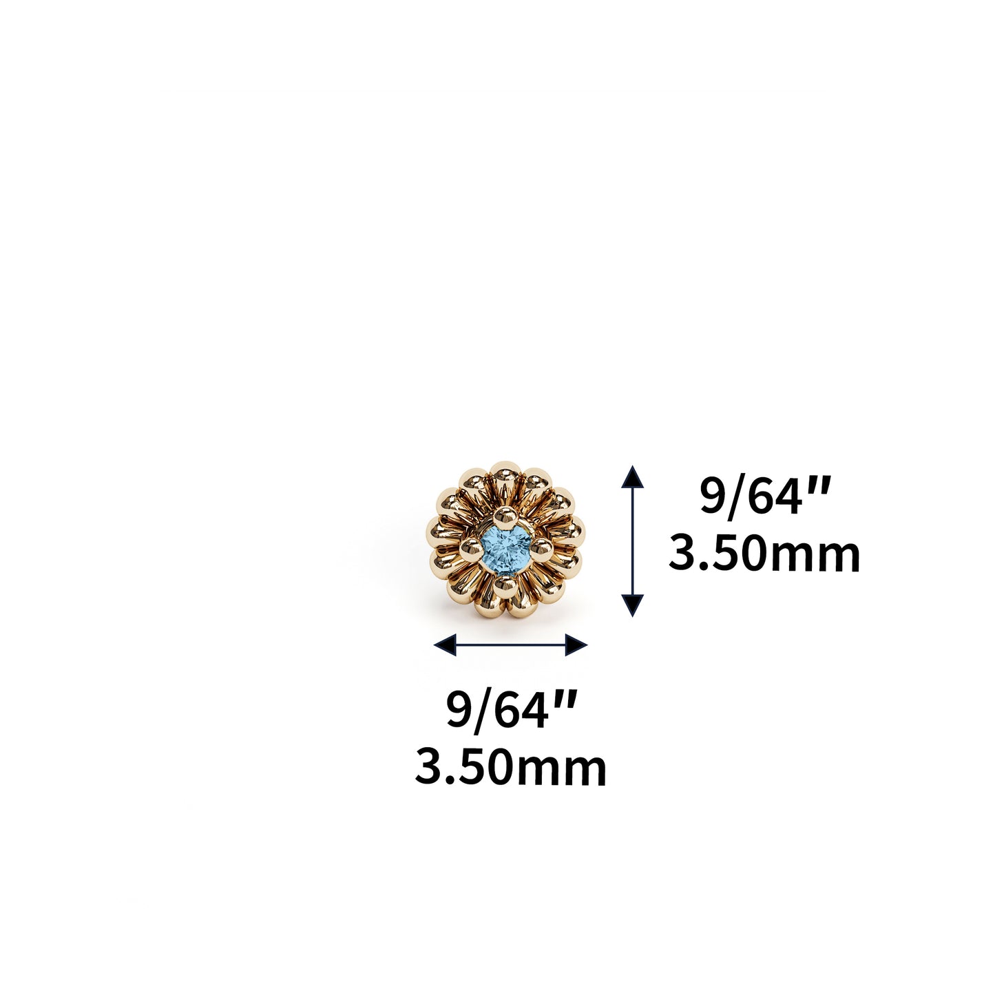 14K Gold Blue Topaz Abstract Floral Threadless End