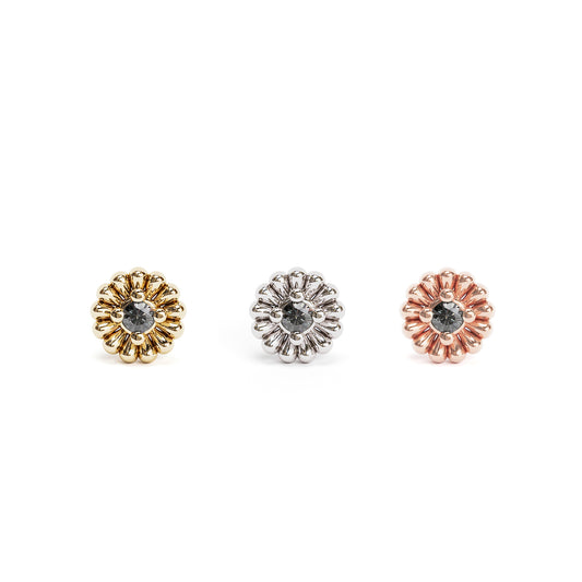 14K Gold Black Diamond Abstract Floral Threadless End