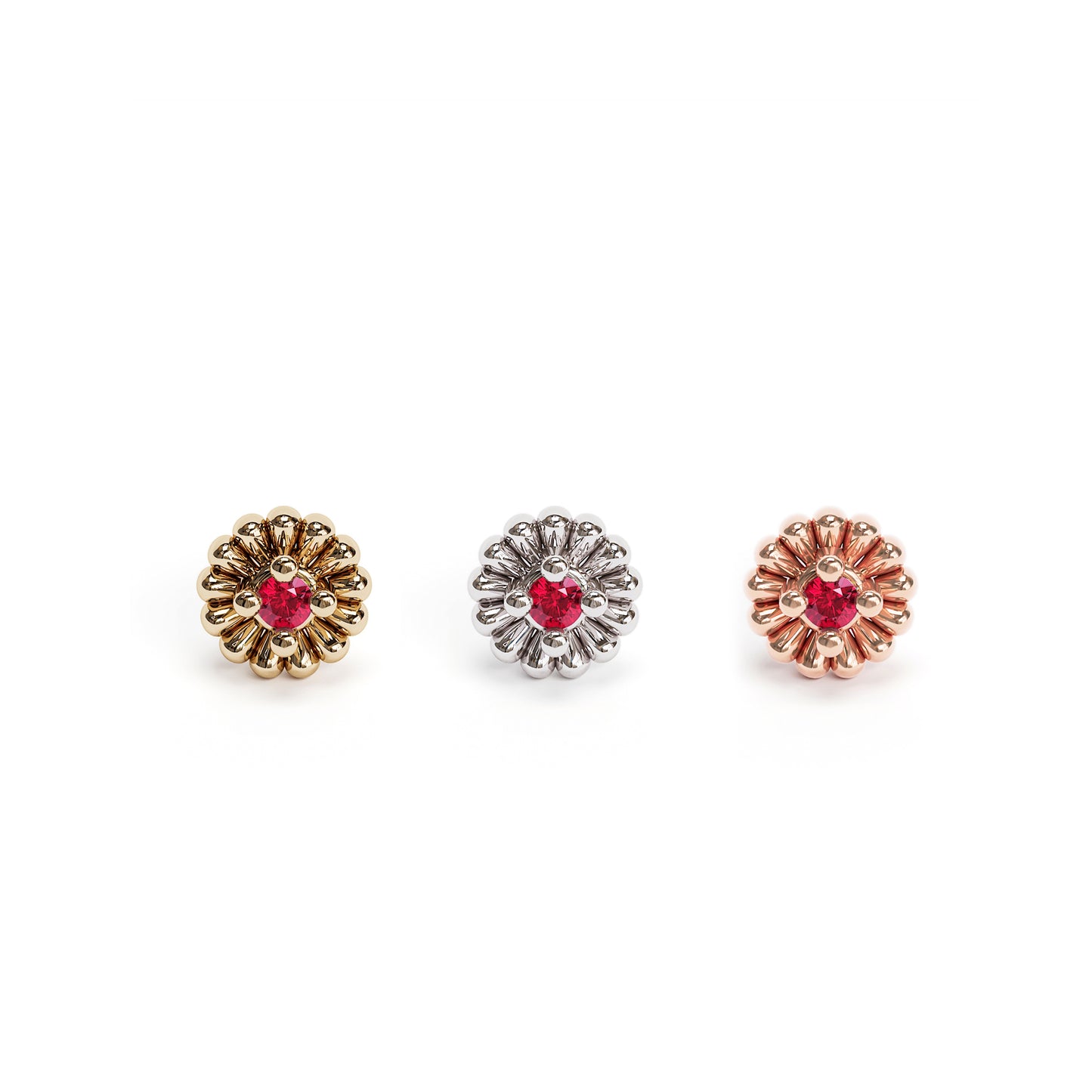 14K Gold Ruby Abstract Floral Threadless End