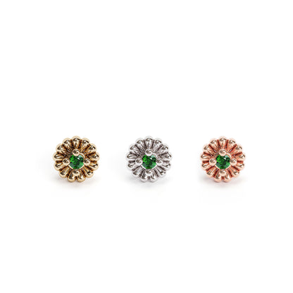 14K Gold Emerald Abstract Floral Threadless End