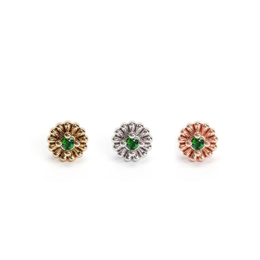 14K Gold Emerald Abstract Floral Threadless End