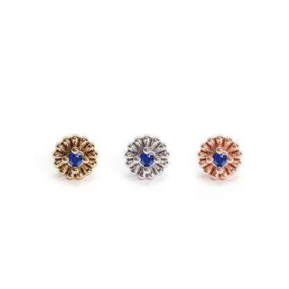 14K Gold Sapphire Abstract Floral Threadless End