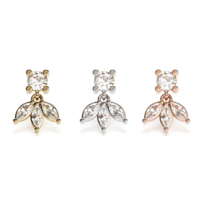14K Gold Marquise Diamond Lotus Dangle Threadless End
