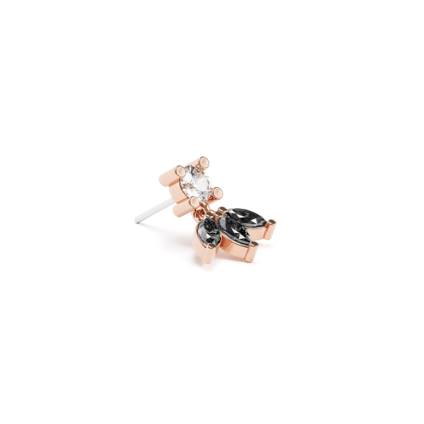 14K Gold Marquise Black and White Diamond Lotus Dangle Threadless End