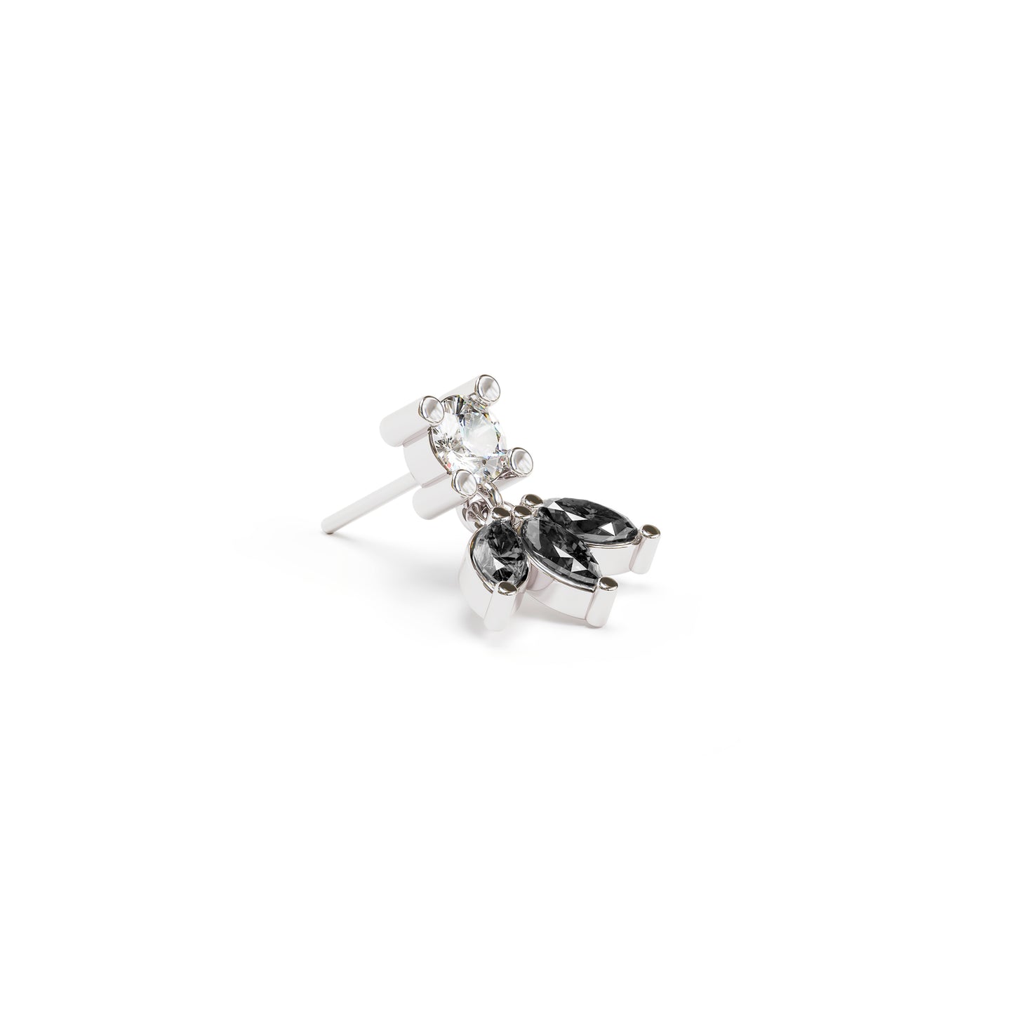 14K Gold Marquise Black and White Diamond Lotus Dangle Threadless End