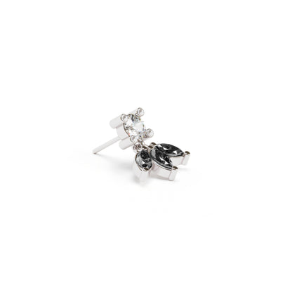 14K Gold Marquise Black and White Diamond Lotus Dangle Threadless End