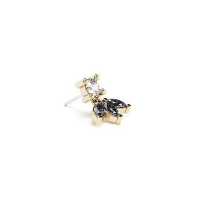 14K Gold Marquise Black and White Diamond Lotus Dangle Threadless End