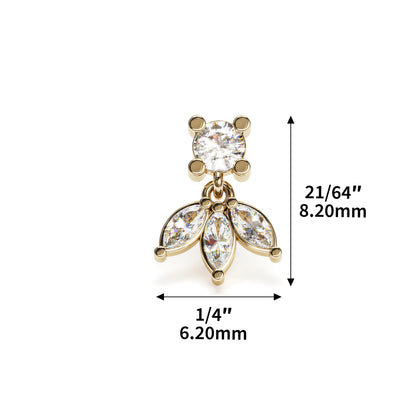 14K Gold Marquise Diamond Lotus Dangle Threadless End