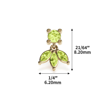 14K Gold Marquise Peridot Lotus Dangle Threadless End
