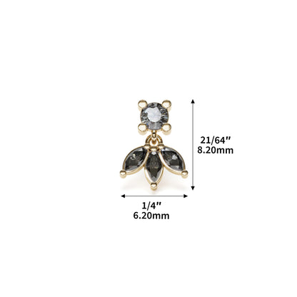 14K Gold Marquise Black Diamond Lotus Dangle Threadless End
