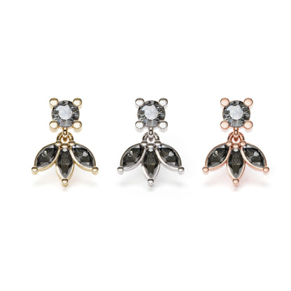 14K Gold Marquise Black Diamond Lotus Dangle Threadless End
