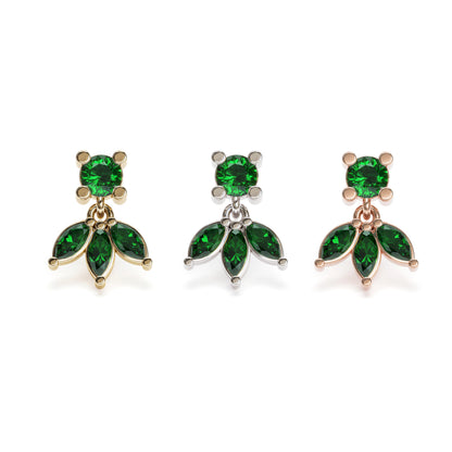 14K Gold Marquise Emerald Lotus Dangle Threadless End