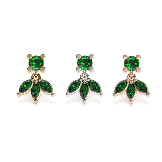 14K Gold Marquise Emerald Lotus Dangle Threadless End