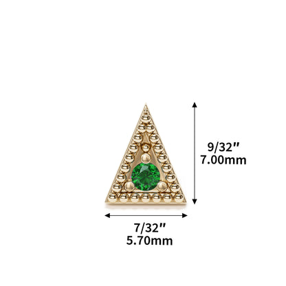14K Gold Emerald Granule Triangle Threadless End