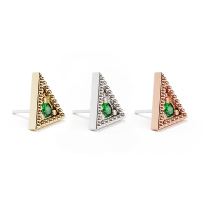 14K Gold Emerald Granule Triangle Threadless End
