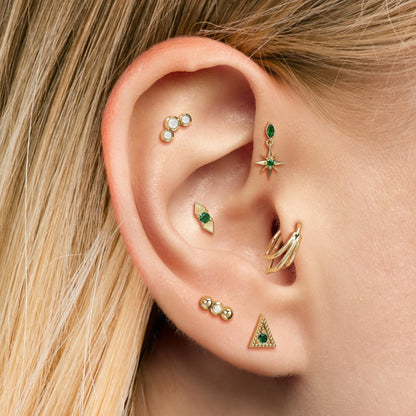 14K Gold Emerald Granule Triangle Threadless End