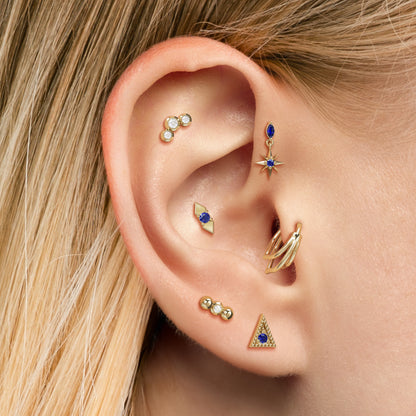 14K Gold Sapphire Granule Triangle Threadless End