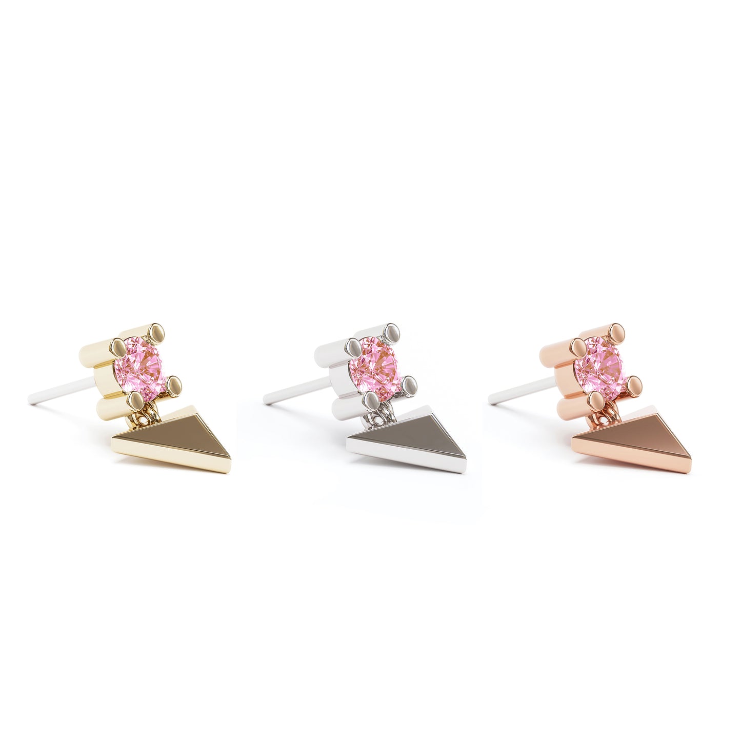 14K Gold Pink Tourmaline Pyramid Dangle Threadless End