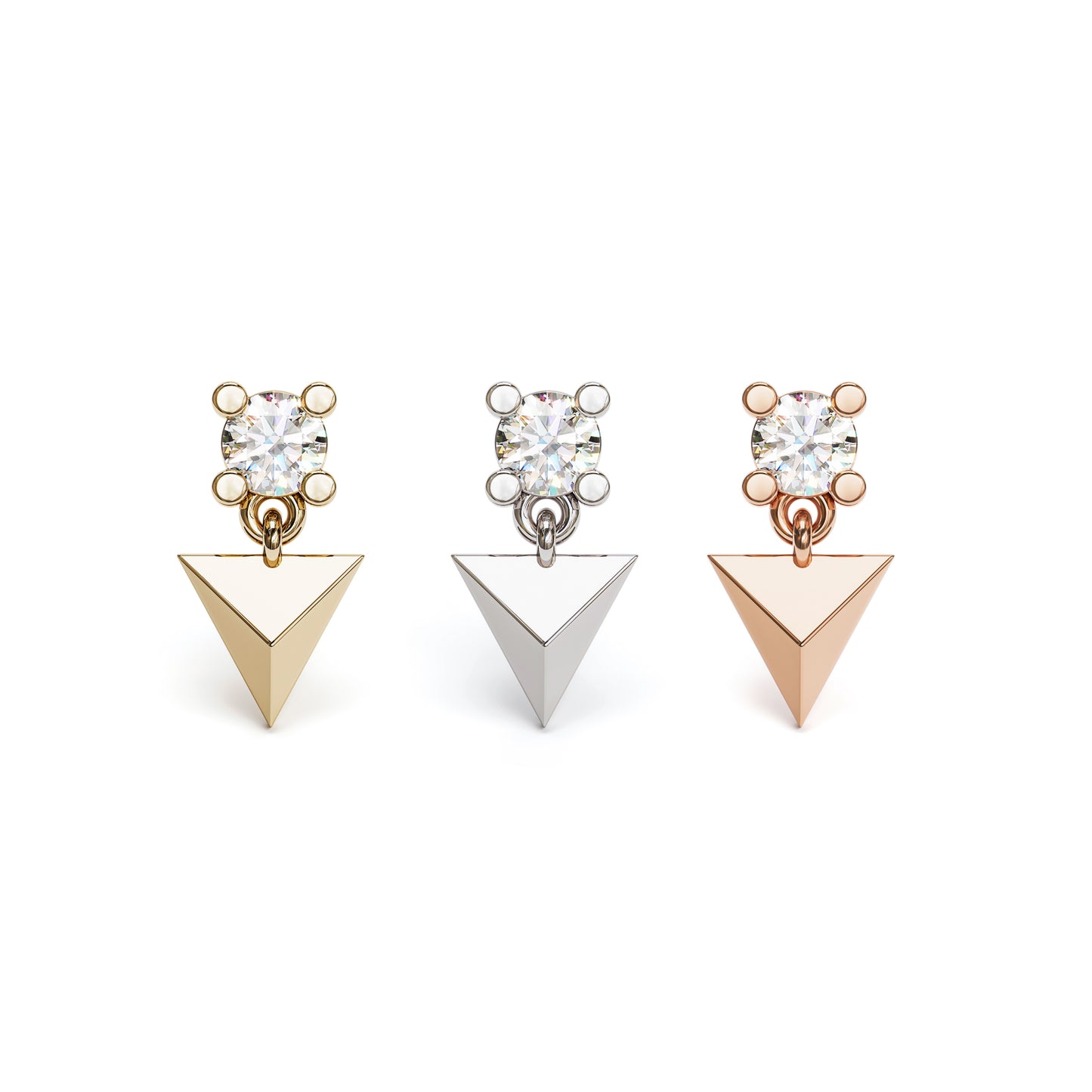 14K Gold Diamond Pyramid Dangle Threadless End