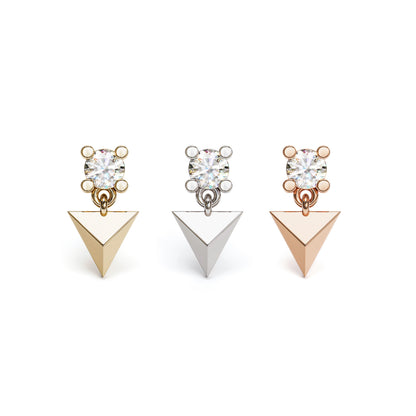 14K Gold Diamond Pyramid Dangle Threadless End