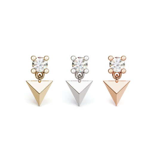 14K Gold Diamond Pyramid Dangle Threadless End