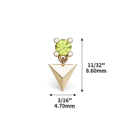 14K Gold Peridot Pyramid Dangle Threadless End