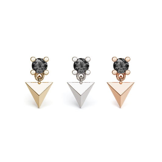 14K Gold Black Diamond Pyramid Dangle Threadless End