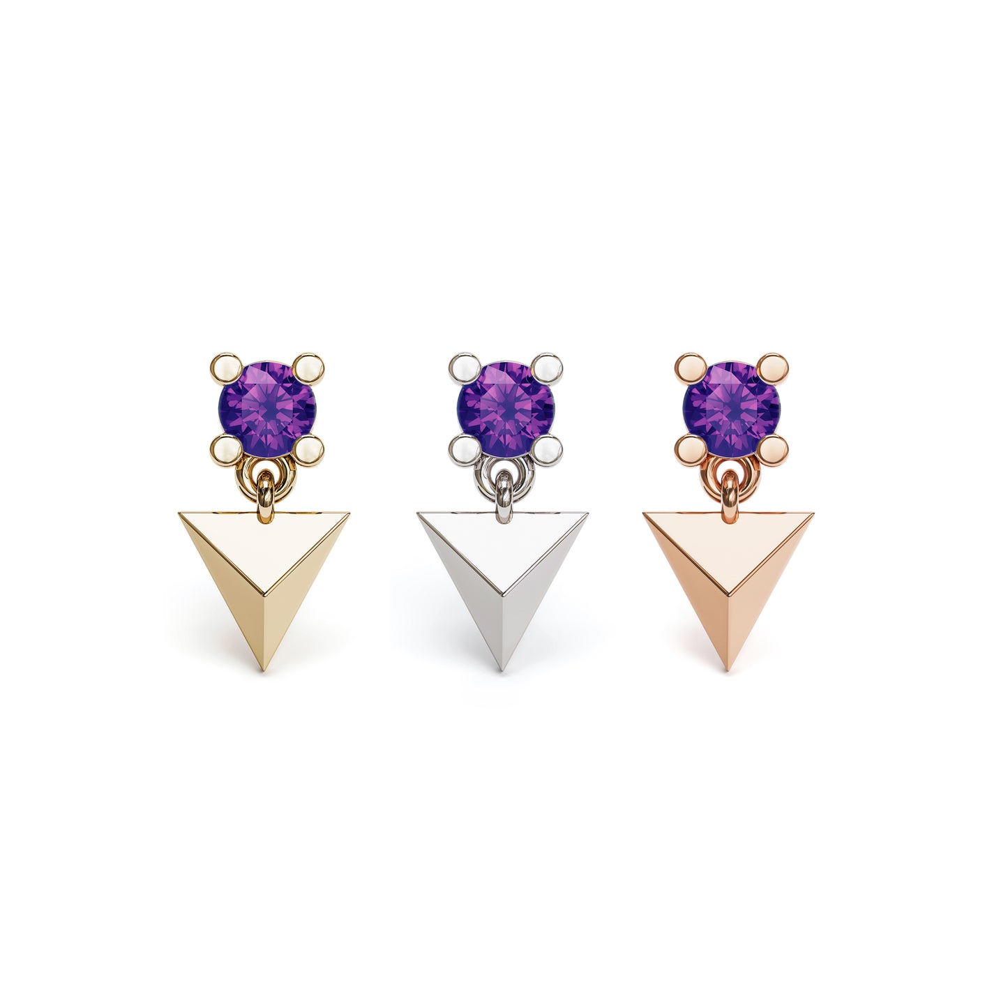 14K Gold Amethyst Pyramid Dangle Threadless End
