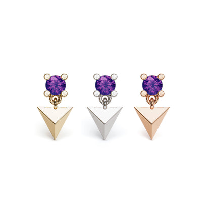 14K Gold Amethyst Pyramid Dangle Threadless End