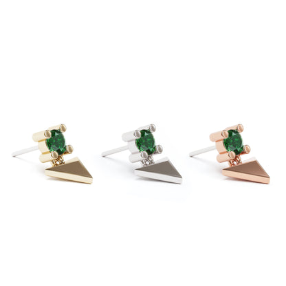 14K Gold Emerald Pyramid Dangle Threadless End