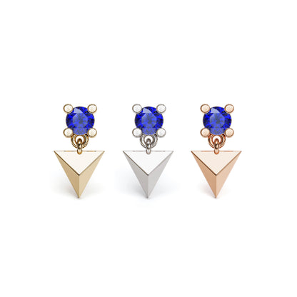 14K Gold Sapphire Pyramid Dangle Threadless End