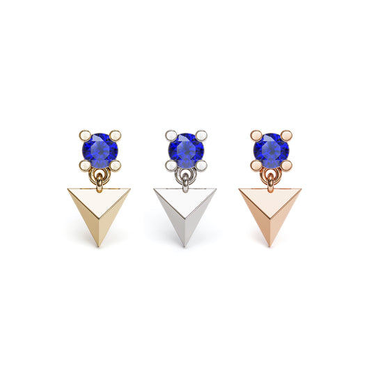 14K Gold Sapphire Pyramid Dangle Threadless End