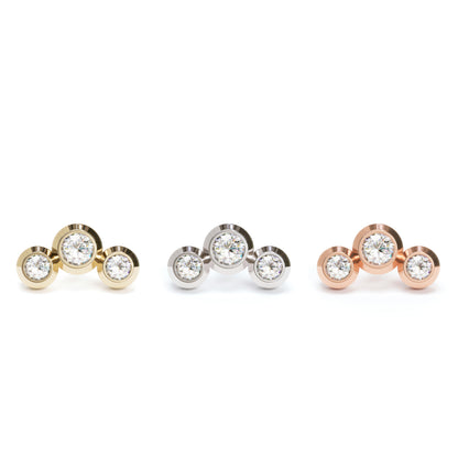 14K Gold Trio Diamond Curved Threadless End