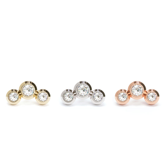 14K Gold Trio Diamond Curved Threadless End