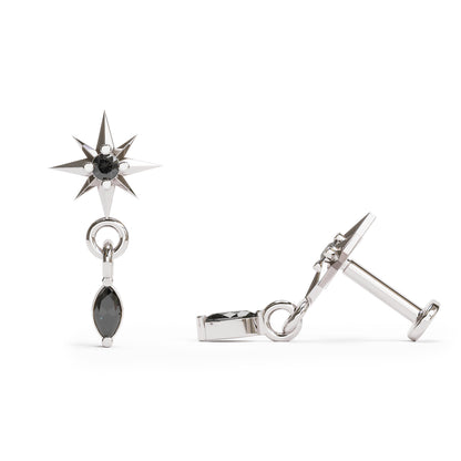 14K Gold Marquise Black Diamond Starburst Dangle Stud