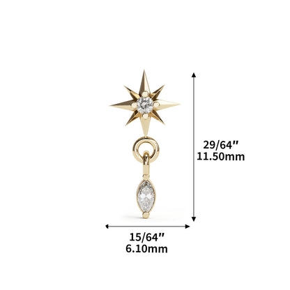 14K Gold Marquise Diamond Starburst Dangle Threadless End