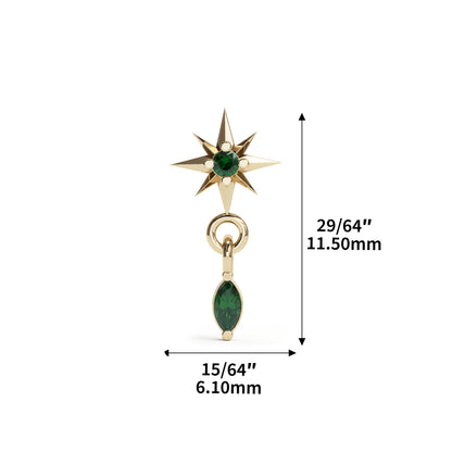 14K Gold Marquise Emerald Starburst Dangle Threadless End