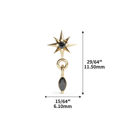 14K Gold Black Marquise Diamond Starburst Dangle Threadless End