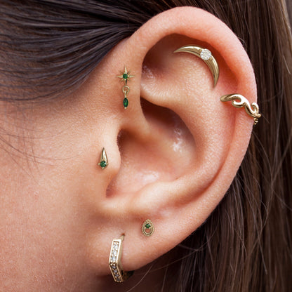 14K Gold Marquise Emerald Starburst Dangle Threadless End